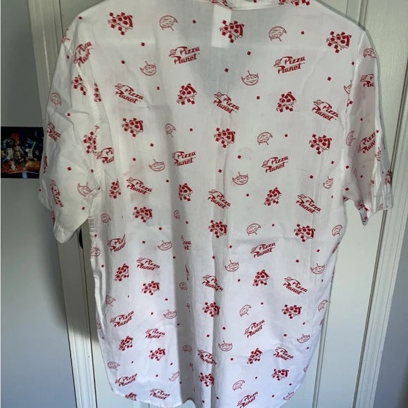 Disney Pizza Planet White and Red Men's Casual Shirt - Picture 2 of 4